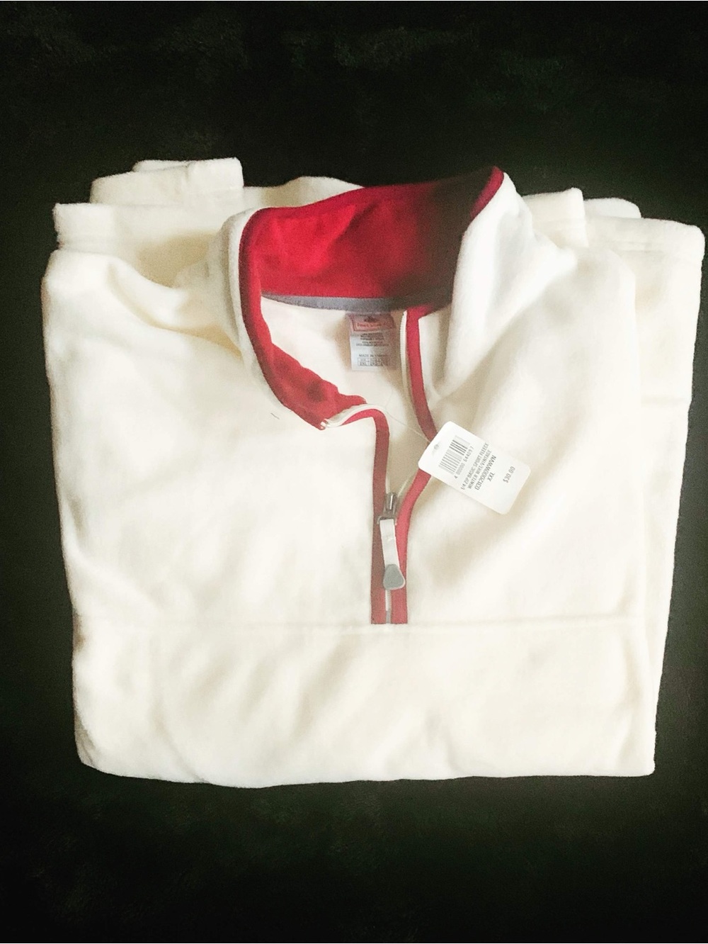 Men's White Quarter-Zip Fleece Sweater with Red Trim